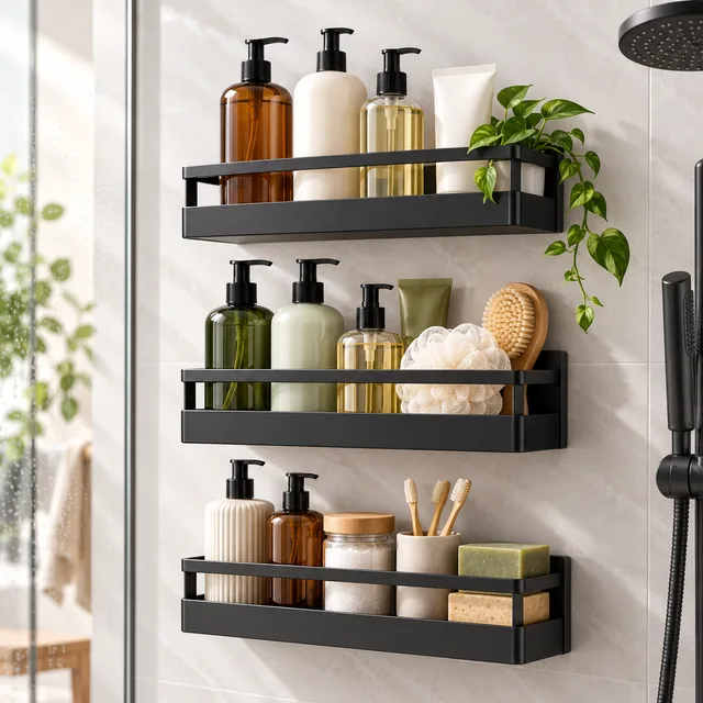 EUDELE Adhesive Shower Caddy, 5 Pack Rustproof Stainless Steel Bath Organizers – illustrative product image